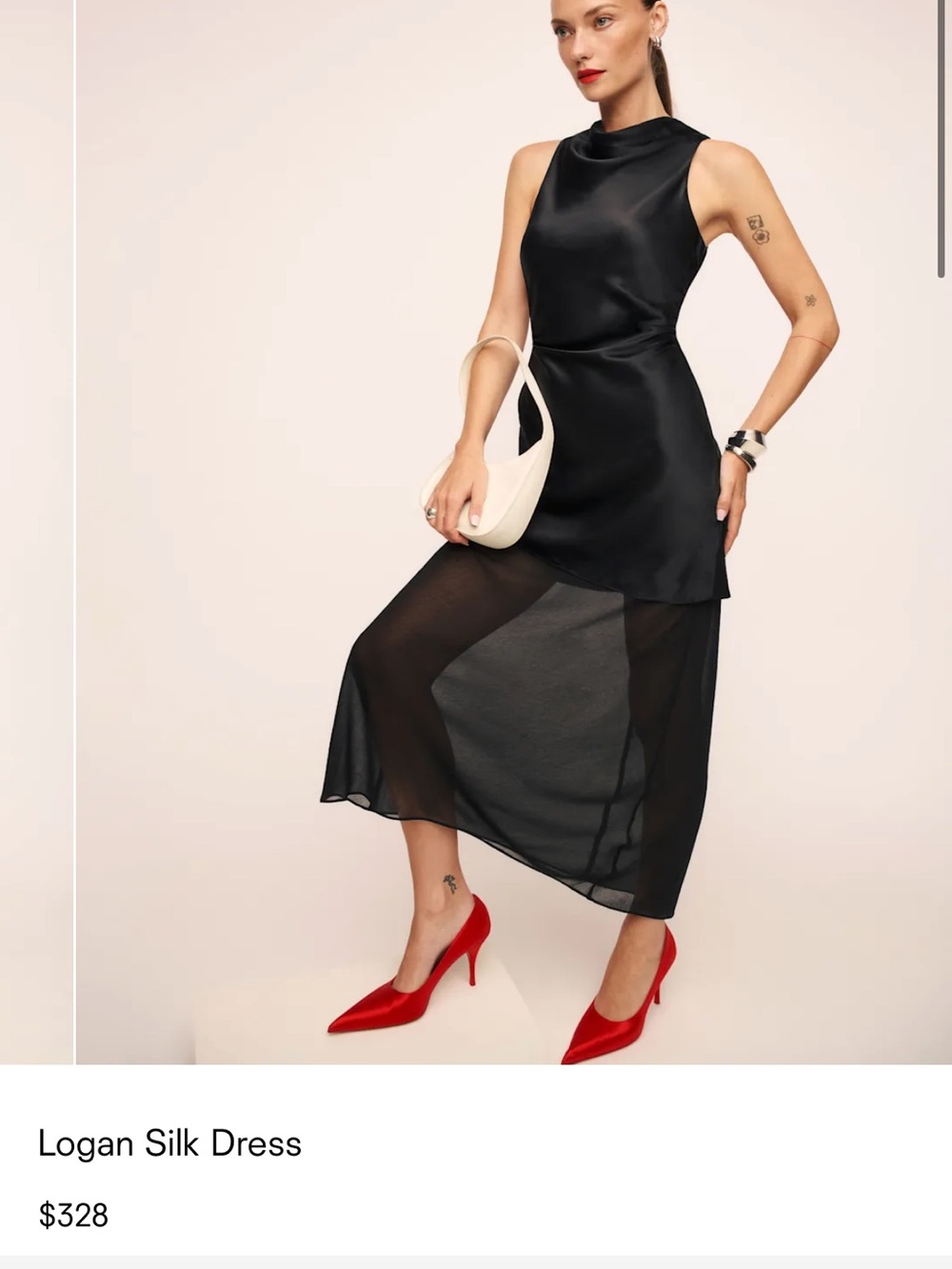 Reformation Black Silk Maxi Dress with Sheer Skirt